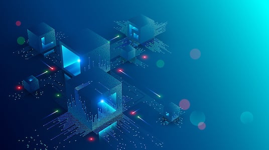 The image depicts 3D blue cubes of different sizes.