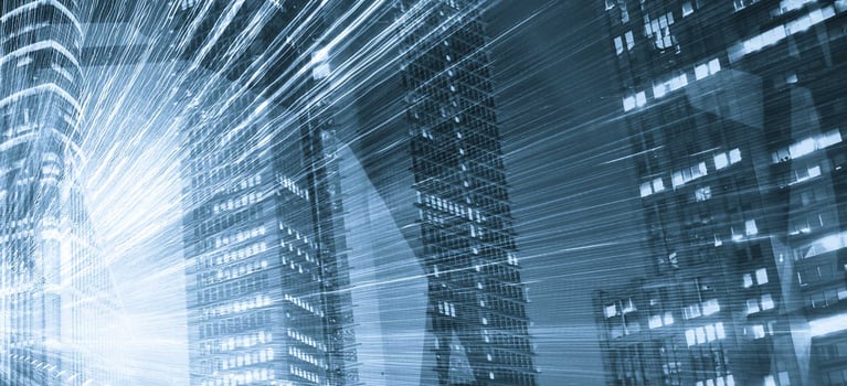 The image depicts buildings in dim blue light and announce Pelican expansion to North American market